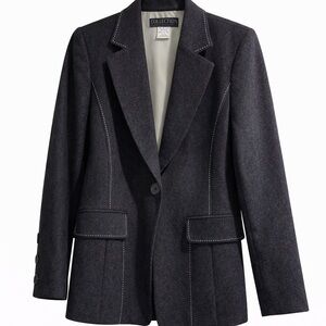 Harve Benard Charcoal Wool Blend Contrast Stitch Blazer Women’s Size 10